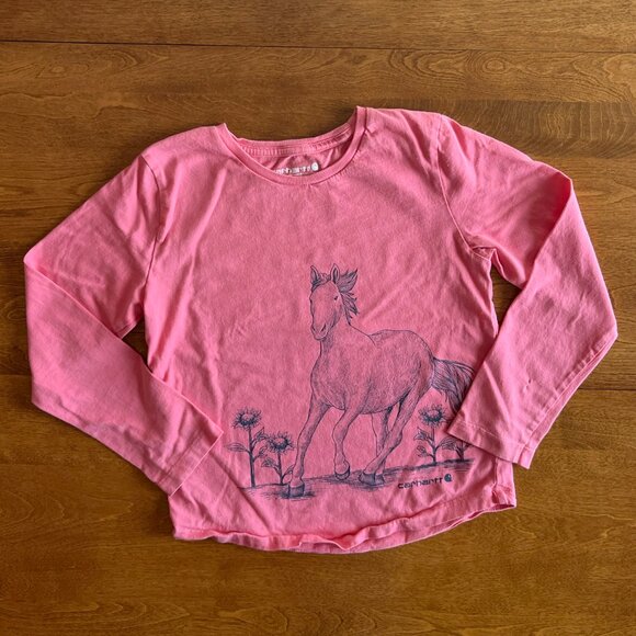 Carhartt pink horse shirt w/ repair 6X - Picture 1 of 9